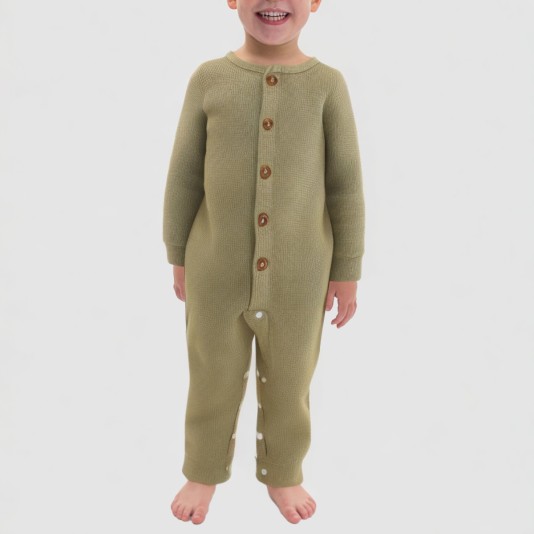 Autumn waffle knit boys' one-piece pajamas