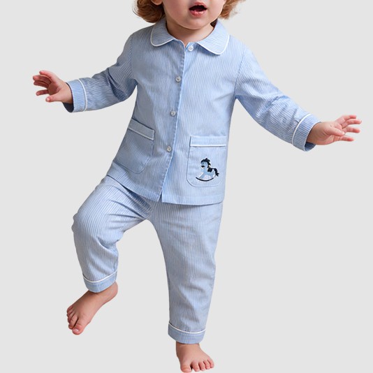 Blue striped comfortable boys' pajama set