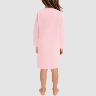 Pink simple round-neck girls' nightgown