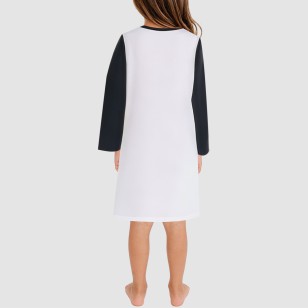 Color-blocked round neck loose-fitting girls' nightgown