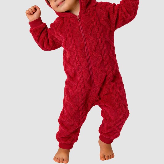 Cable knitted girls' thick bodysuit pajamas
