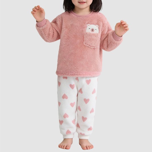 Fashionable coral fleece girls' thick pajama set