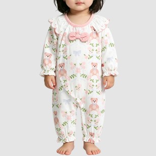 Girls' Unique & Sweet Teddy Bear Jumpsuit Pajamas