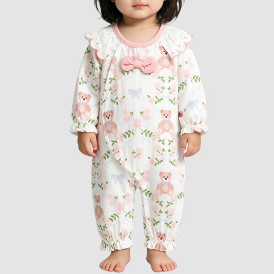 Girls' Unique & Sweet Teddy Bear Jumpsuit Pajamas