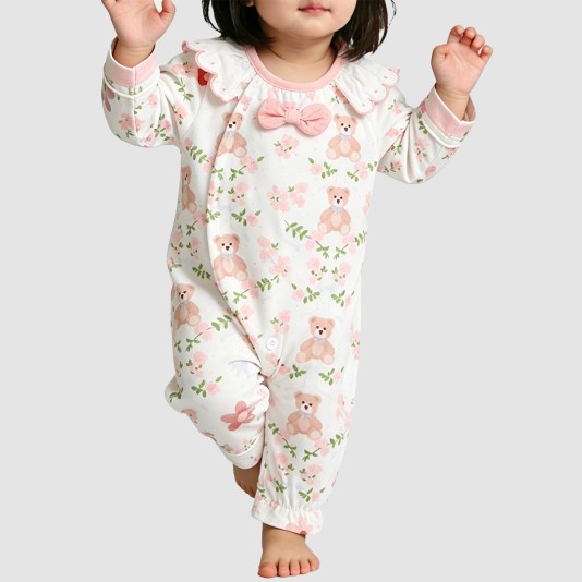 Girls' Unique & Sweet Teddy Bear Jumpsuit Pajamas