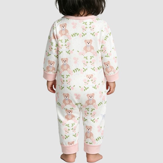 Girls' Unique & Sweet Teddy Bear Jumpsuit Pajamas