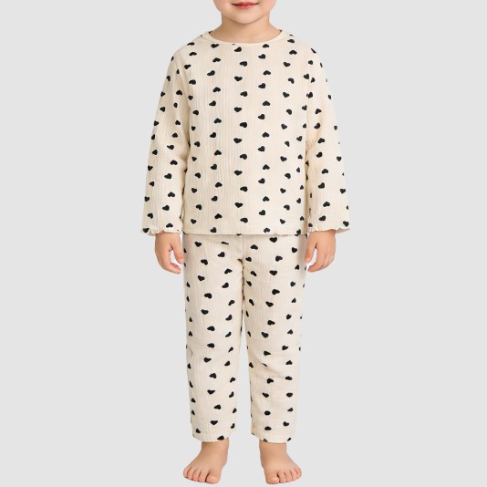 Heart-print casual girls' pajama set